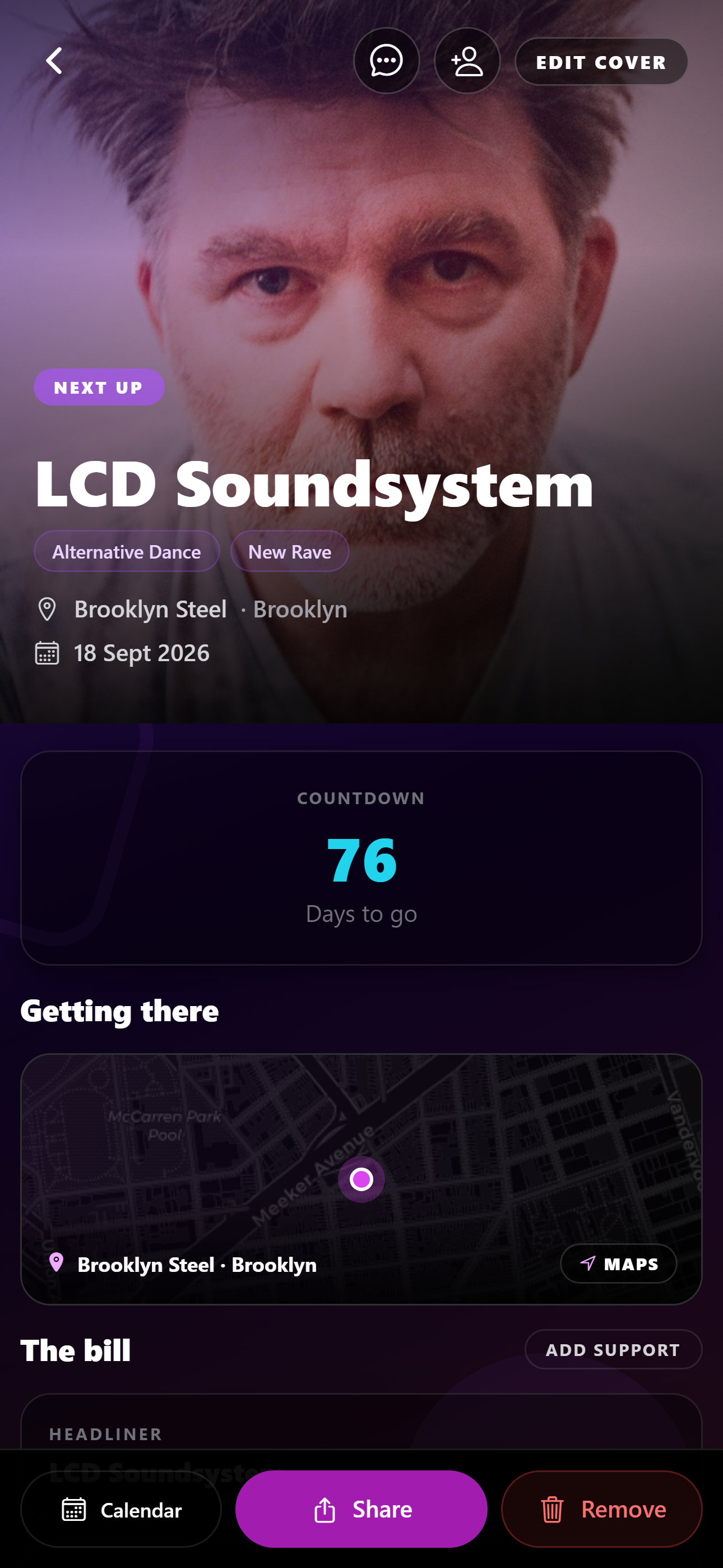 Concert wishlist vs logged gigs: keep them separate — Radar upcoming screen