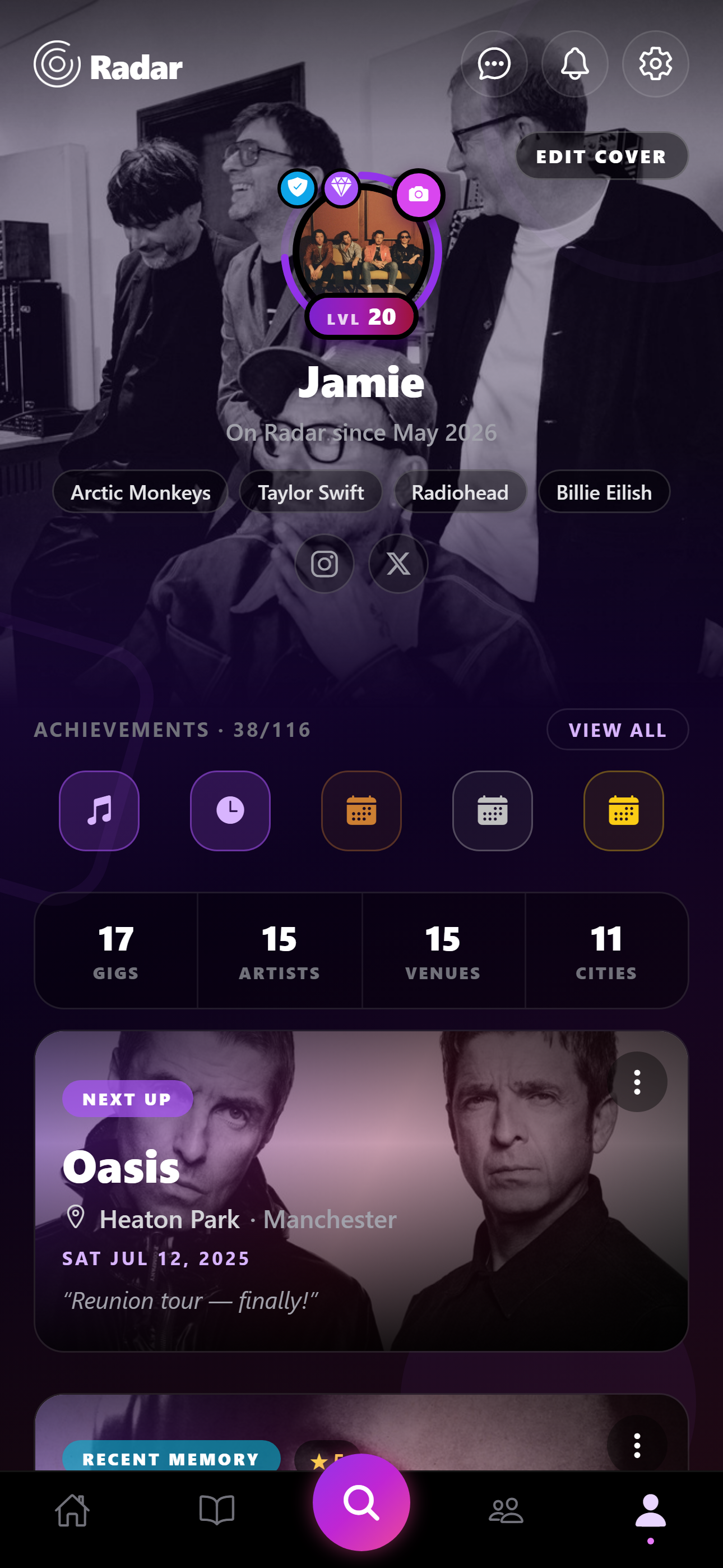 Friends & profiles in Radar app